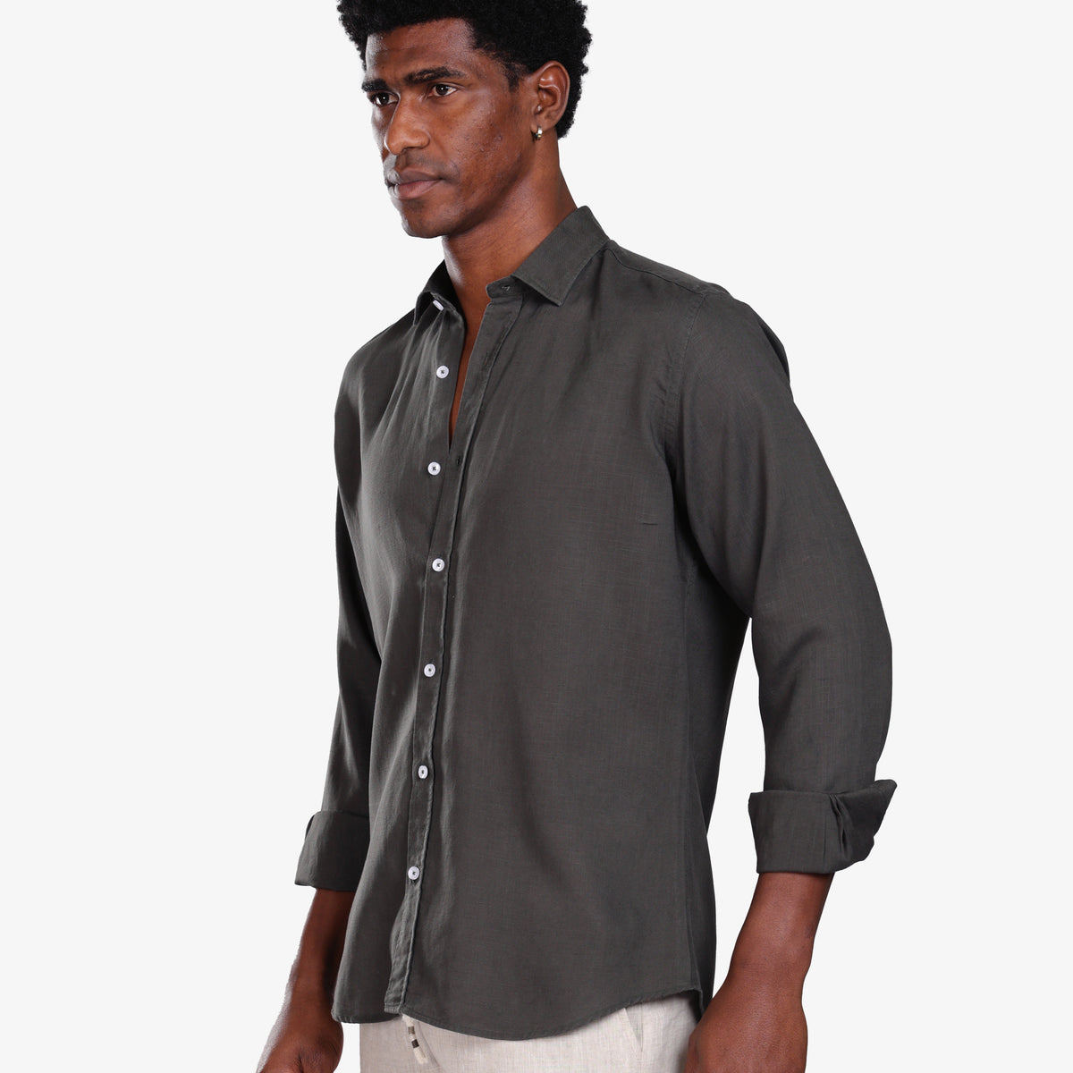 Ronin Handwoven Dark Olive Long Sleeve Shirt