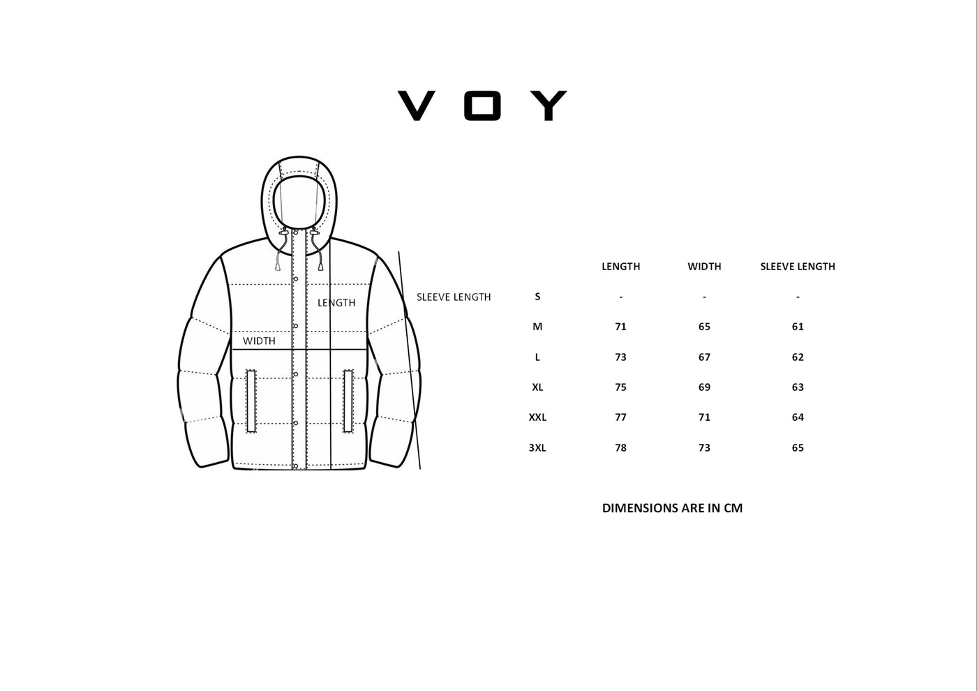 Size guide – CARBON TRACK-QUILTED ZIP-UP PUFFER W25N
